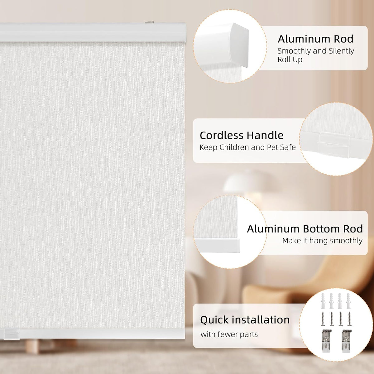 ChrisDowa Blackout Window Shades, Cordless Roller Blinds for Indoor Windows