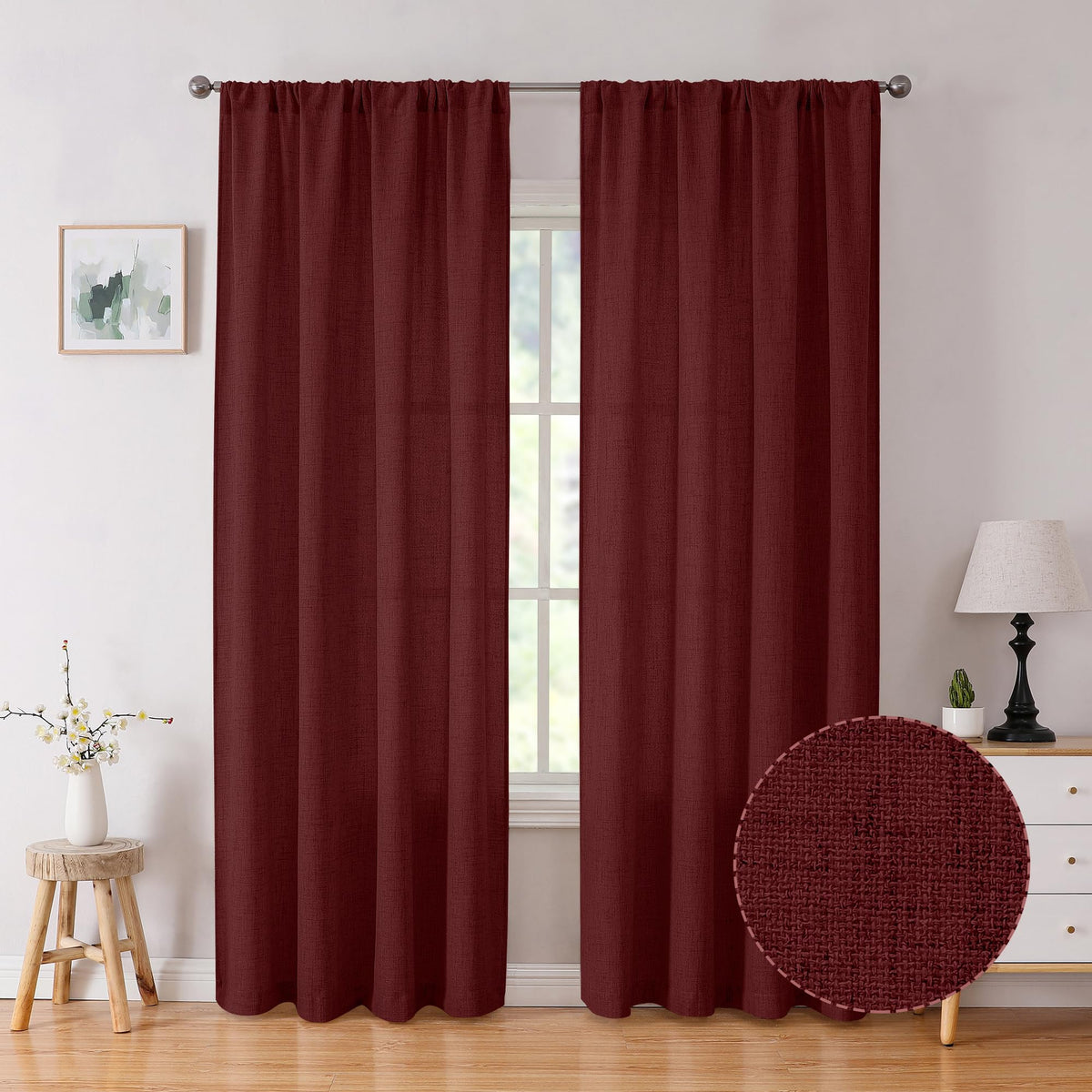 Tollpiz Linen Tier Curtains Rod Pocket Semi Sheer Short Kitchen Curtain Half Burlap Light Filtering Thick Linen Drape for Bathroom, 30 x 30 inches Long, Natural, Set of 2 Panels