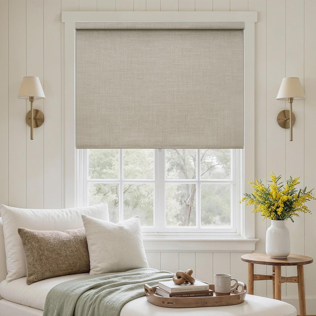 Extra Wide Beige Roller Shades 100% Blackout Blinds for Large Window Bedroom Living Room Dining Free-Stop Cordless Thermal Insulated Black Out Shades with Valance, Room Darkening Blinds Oatmeal,72x72