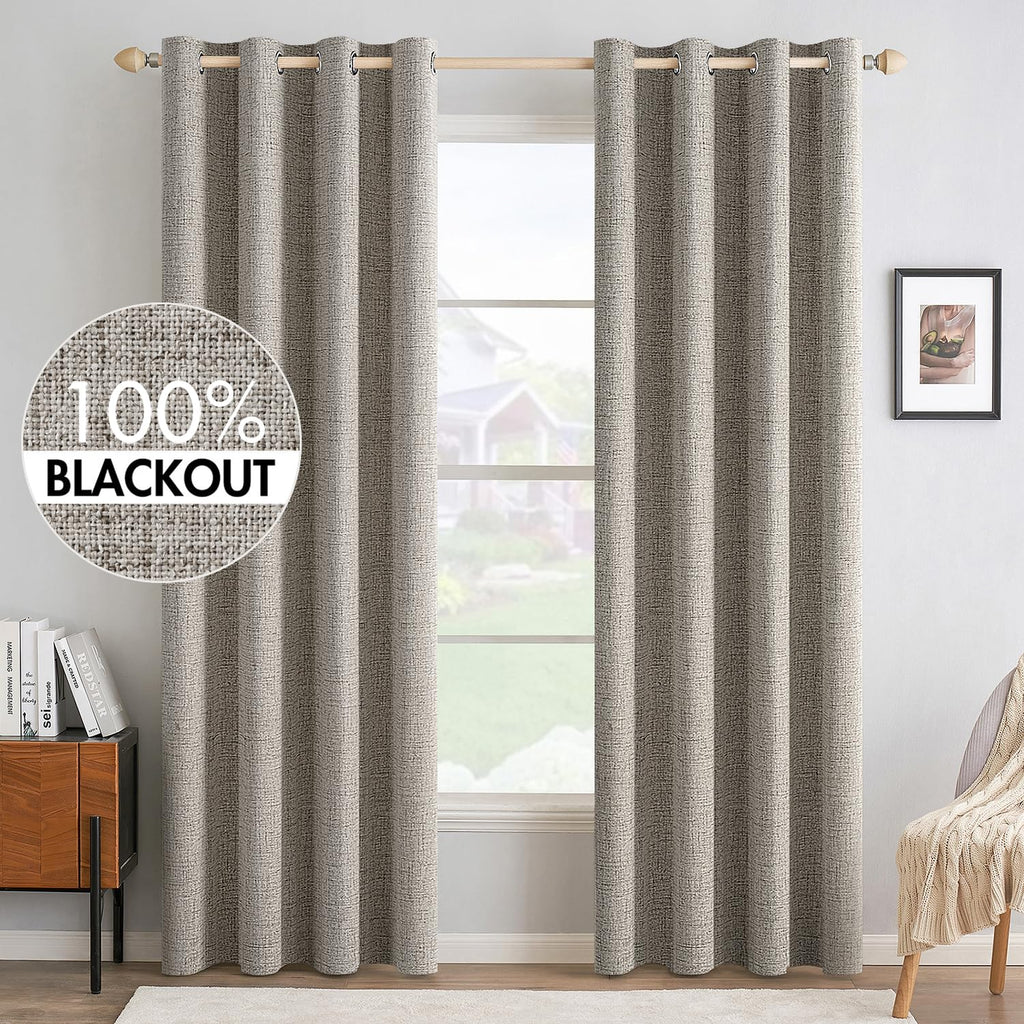 MIULEE 100% Blackout Linen Curtains for Bedroom 52x84 Inches Dusty Blue