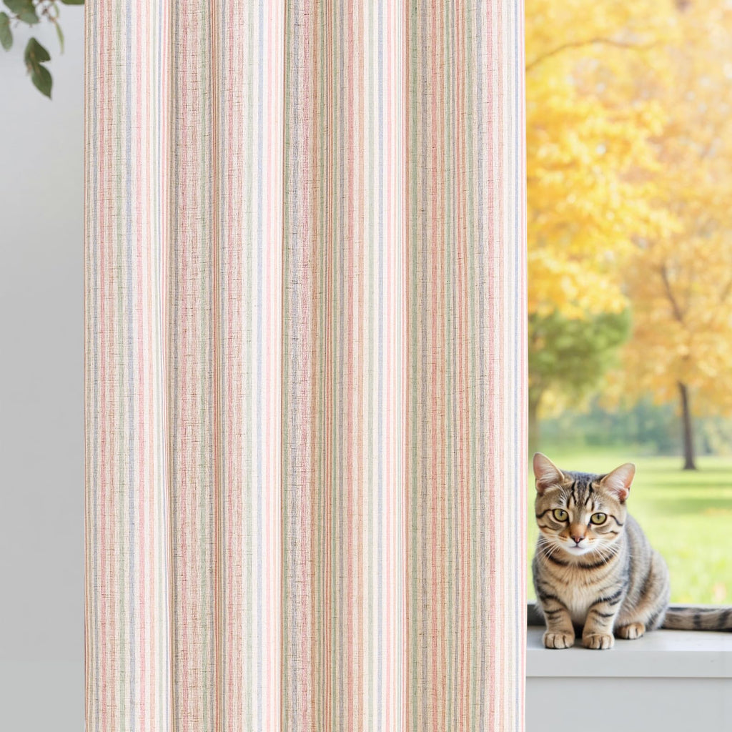 jinchan Linen Curtains 84 Inch Taupe Stripe on Linen Grommet 2 Panels