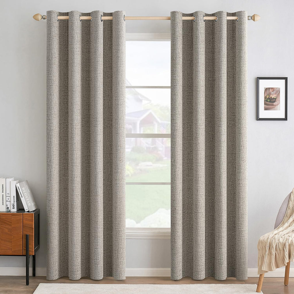MIULEE 100% Blackout Linen Curtains for Bedroom 52x84 Inches Dusty Blue