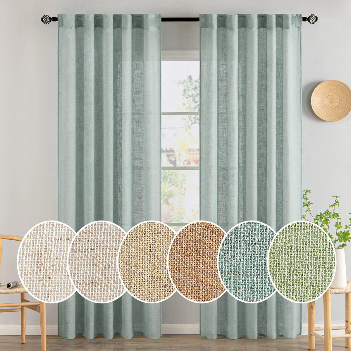 MIULEE Natural White Linen Curtains 52x96 Inch Long 2 Panels for Bedroom
