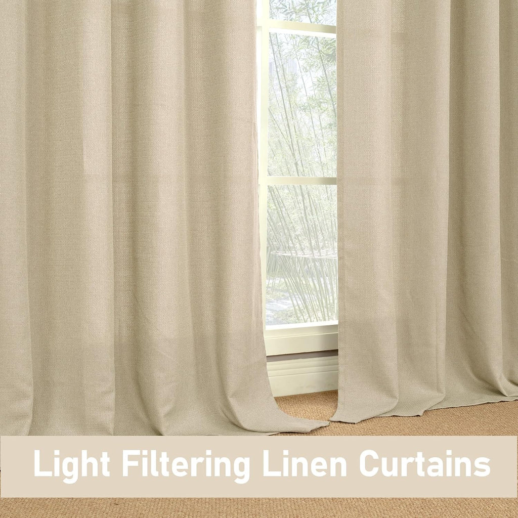LAMIT 90 Inch Long Oatmeal Linen Curtains for Living Room 2 Panels