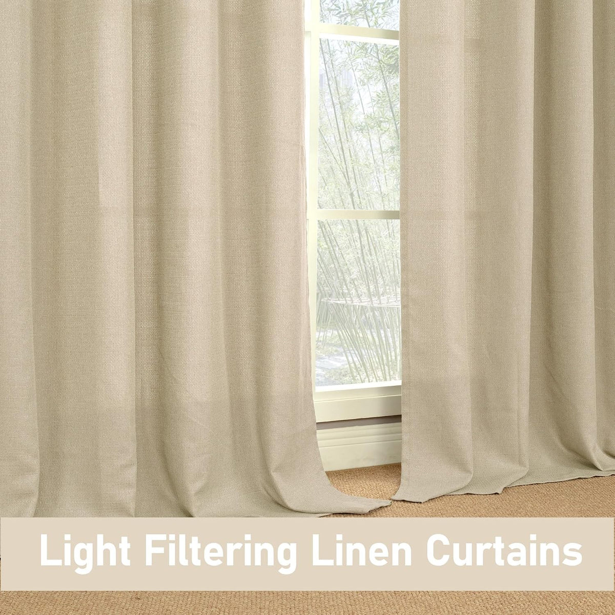 LAMIT 90 Inch Long Oatmeal Linen Curtains for Living Room 2 Panels