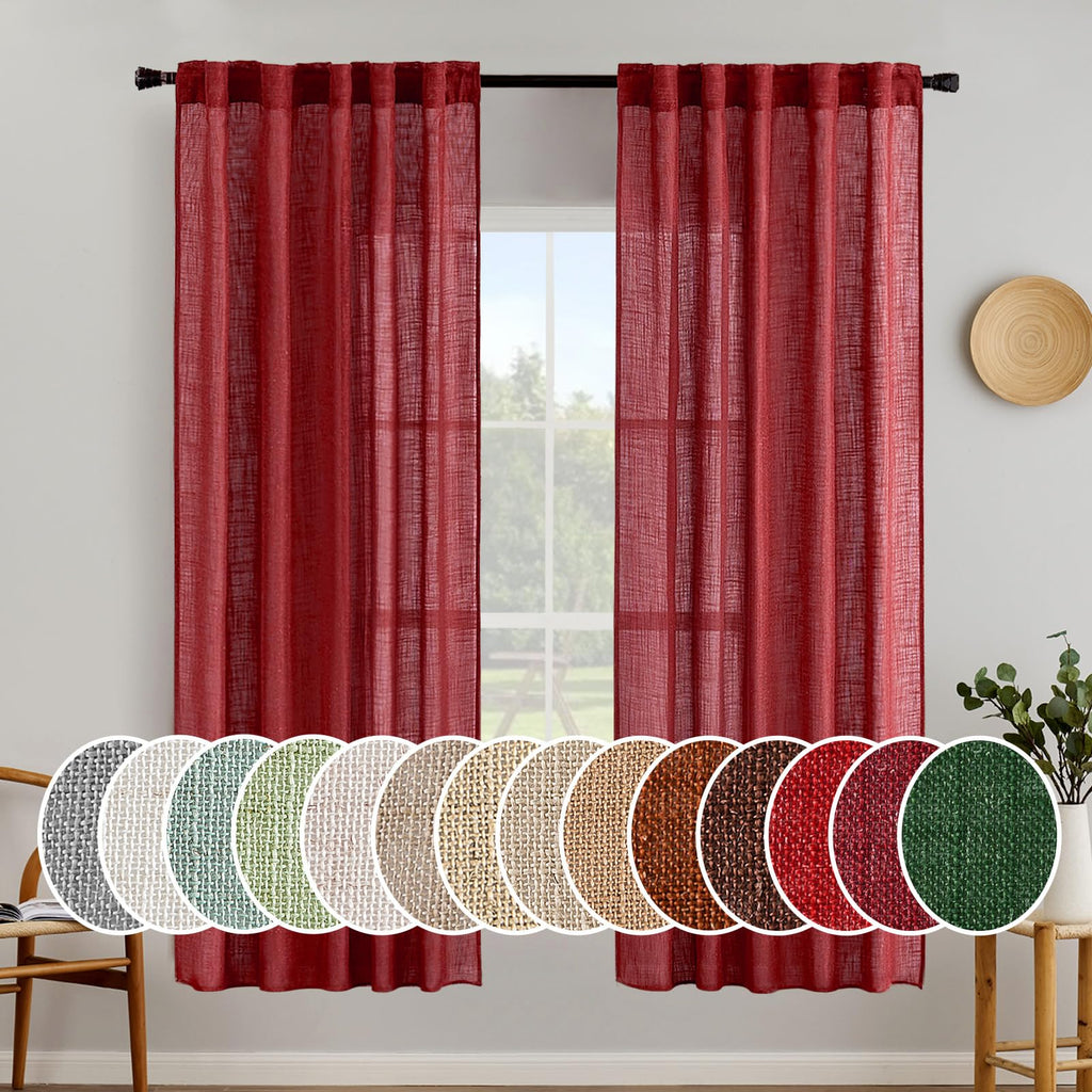 MIULEE Natural White Linen Curtains 52x96 Inch Long 2 Panels for Bedroom