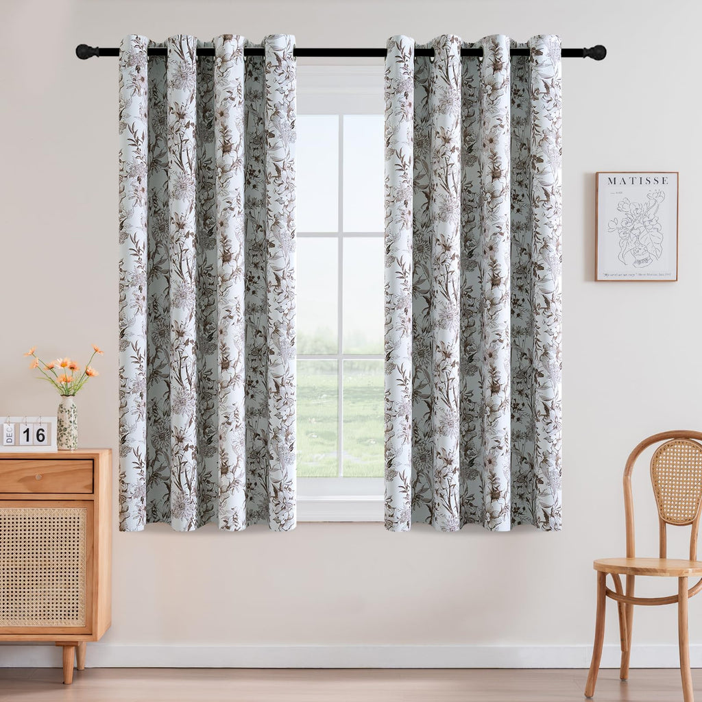 H.VERSAILTEX Blackout Curtains 84 Inch Length 2 Panels Set Floral Print Curtain Drapes for Living Room Thermal Insulated Grommet Window Curtains for Bedroom - Traditional Floral in Sage and Brown