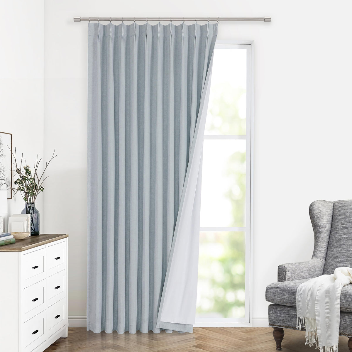 Vision Home Natural Pinch Pleated Full Blackout Curtains Linen Blended Room Darkening Window Curtains 108 inch for Living Room Bedroom Thermal Insulated Pinch Pleat Drapes with Hooks 40" Wx108 Lx2