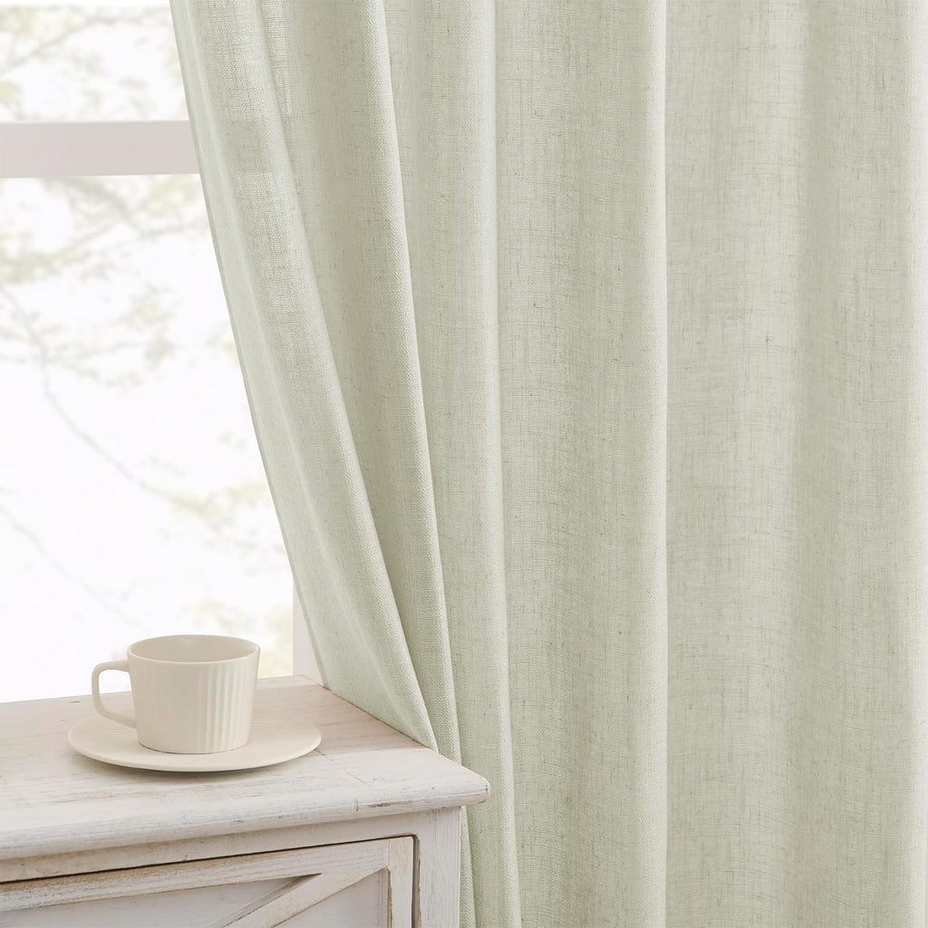 Joydeco Linen Curtains 84 Inch Length 2 Panels,Light Filtering Drapes 52 Inches Wide with Back Tab Rod Pockets (84" L x 52" W, Ivory on Linen)