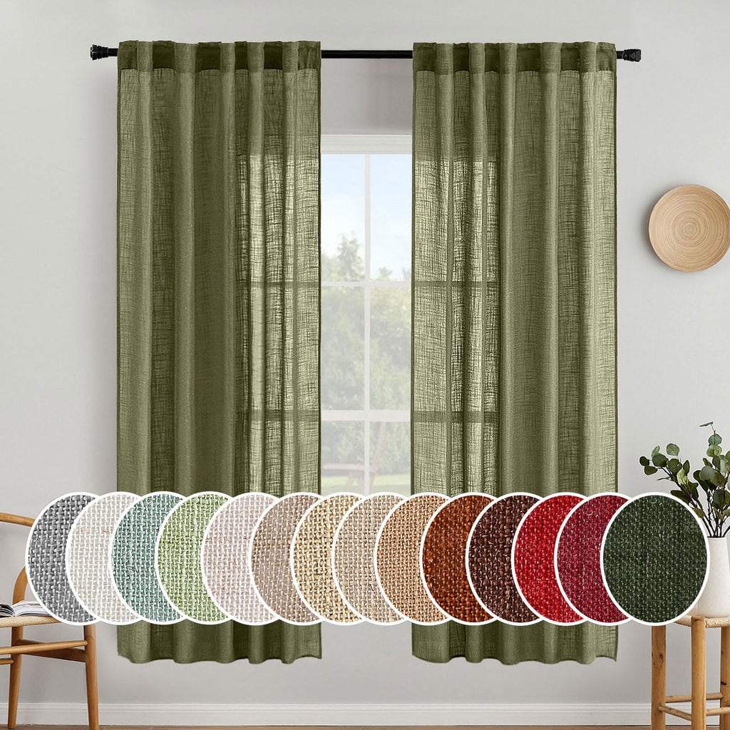 MIULEE Natural White Linen Curtains 52x96 Inch Long 2 Panels for Bedroom