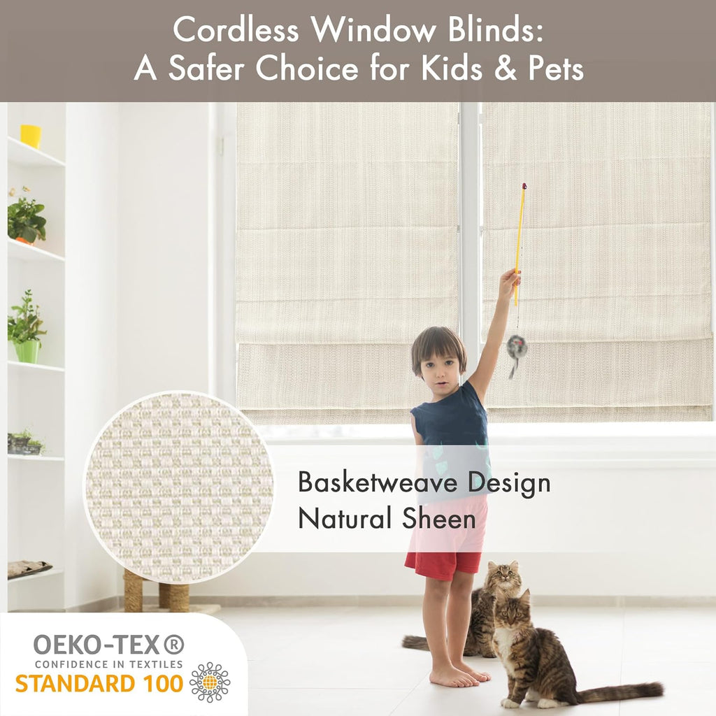 Madison Park Roman Shade, Room Darkening Blind Cordless, 33x64 Sheen Ivory