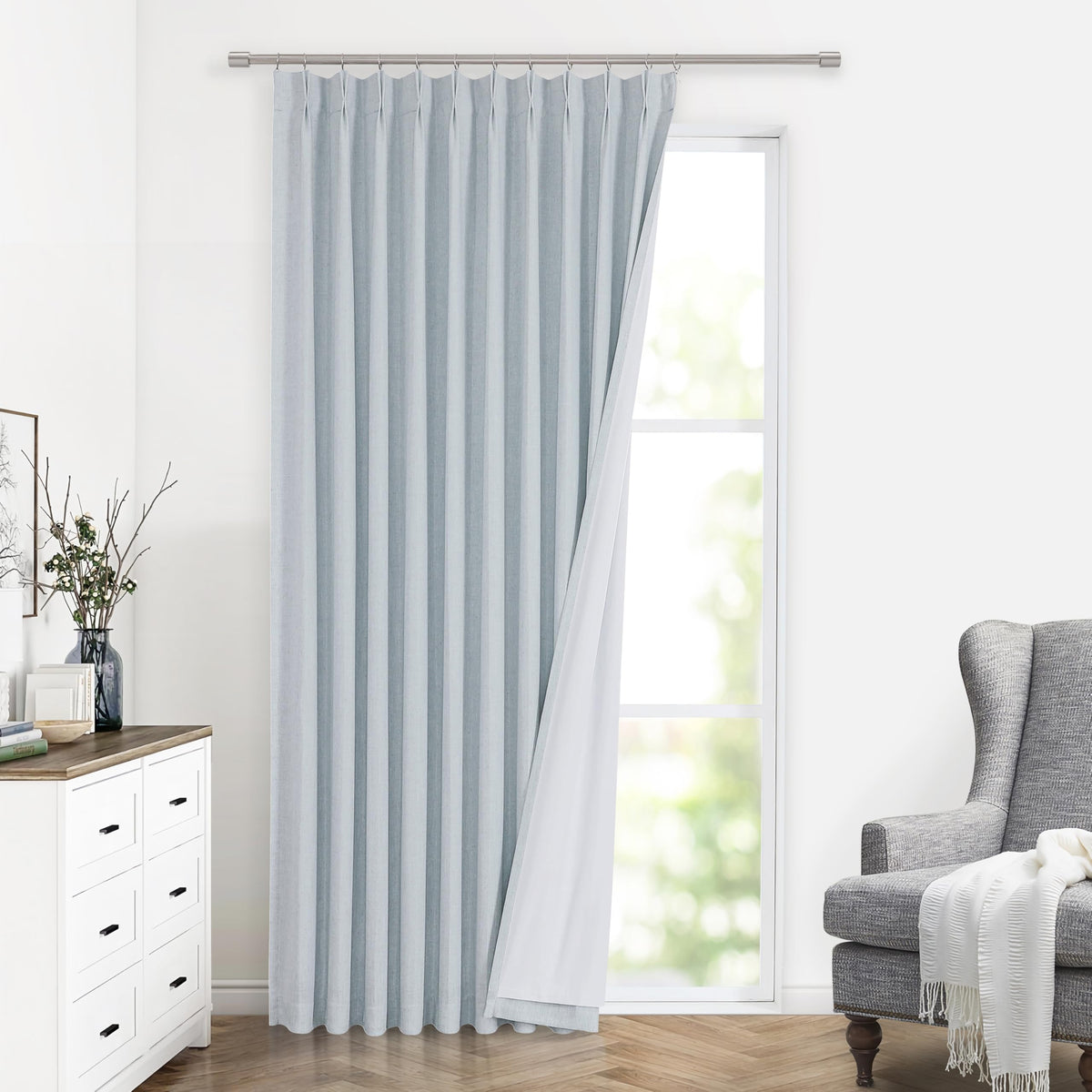 Vision Home Natural Pinch Pleated Full Blackout Curtains Linen Blended Room Darkening Window Curtains 108 inch for Living Room Bedroom Thermal Insulated Pinch Pleat Drapes with Hooks 40" Wx108 Lx2