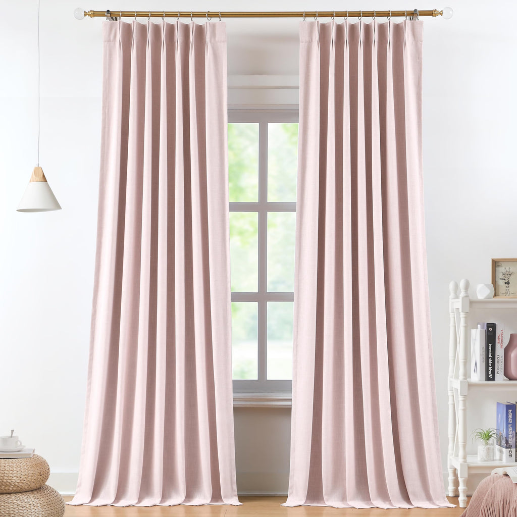 Vision Home Natural Pinch Pleated Full Blackout Curtains Linen Blended Room Darkening Window Curtains 95 inch for Living Room Bedroom Thermal Insulated Pinch Pleat Drapes with Hooks 2 Panel 40"Wx95"L