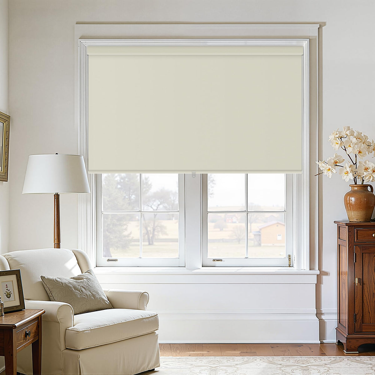 Extra Wide Beige Roller Shades 100% Blackout Blinds for Large Window Bedroom Living Room Dining Free-Stop Cordless Thermal Insulated Black Out Shades with Valance, Room Darkening Blinds Oatmeal,72x72