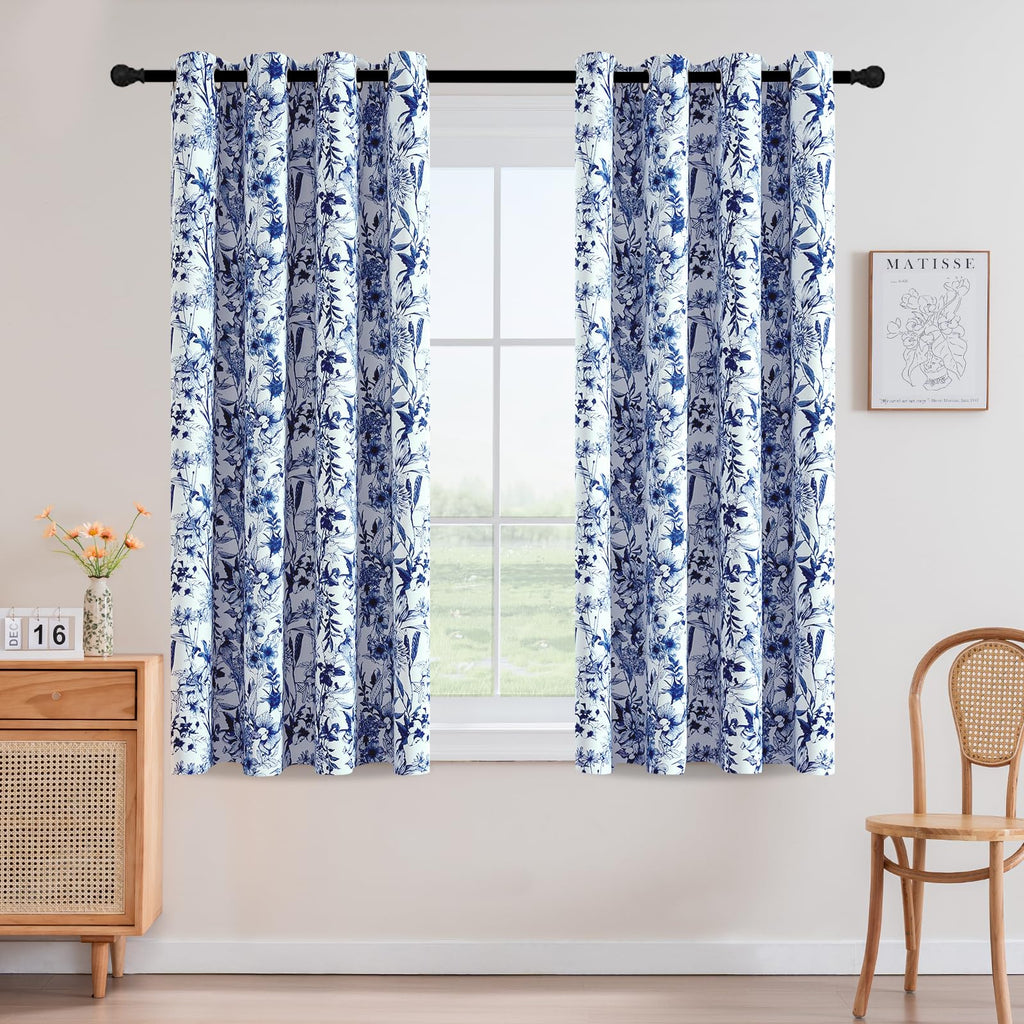 H.VERSAILTEX Blackout Curtains 84 Inch Length 2 Panels Set Floral Print Curtain Drapes for Living Room Thermal Insulated Grommet Window Curtains for Bedroom - Traditional Floral in Sage and Brown