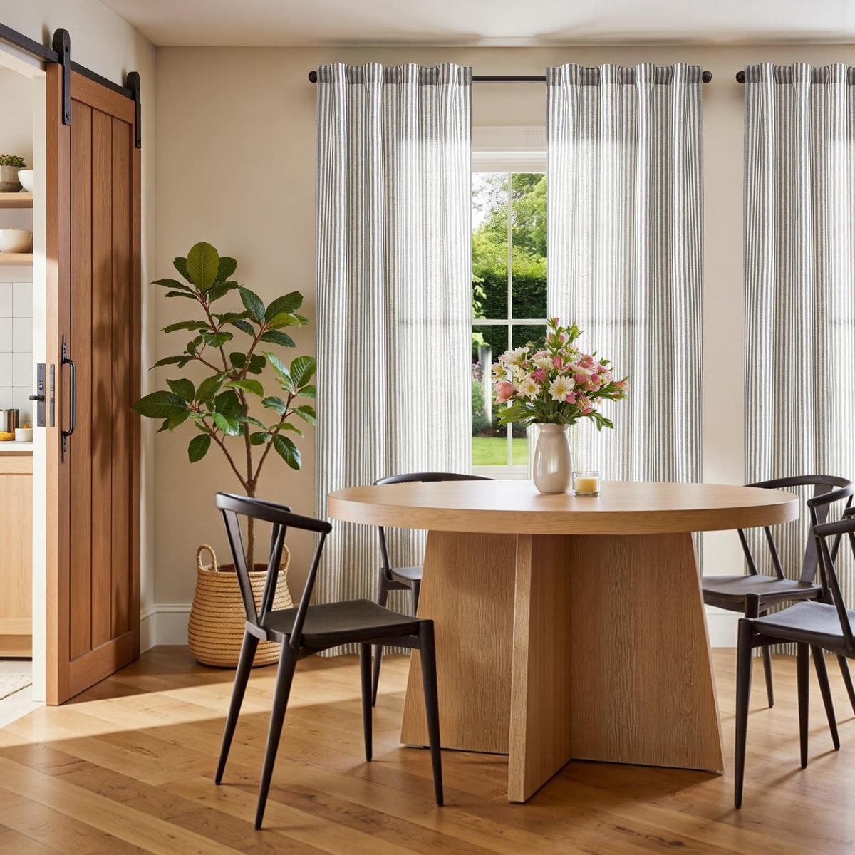 jinchan Linen Curtains 84 Inch Taupe Stripe on Linen Grommet 2 Panels