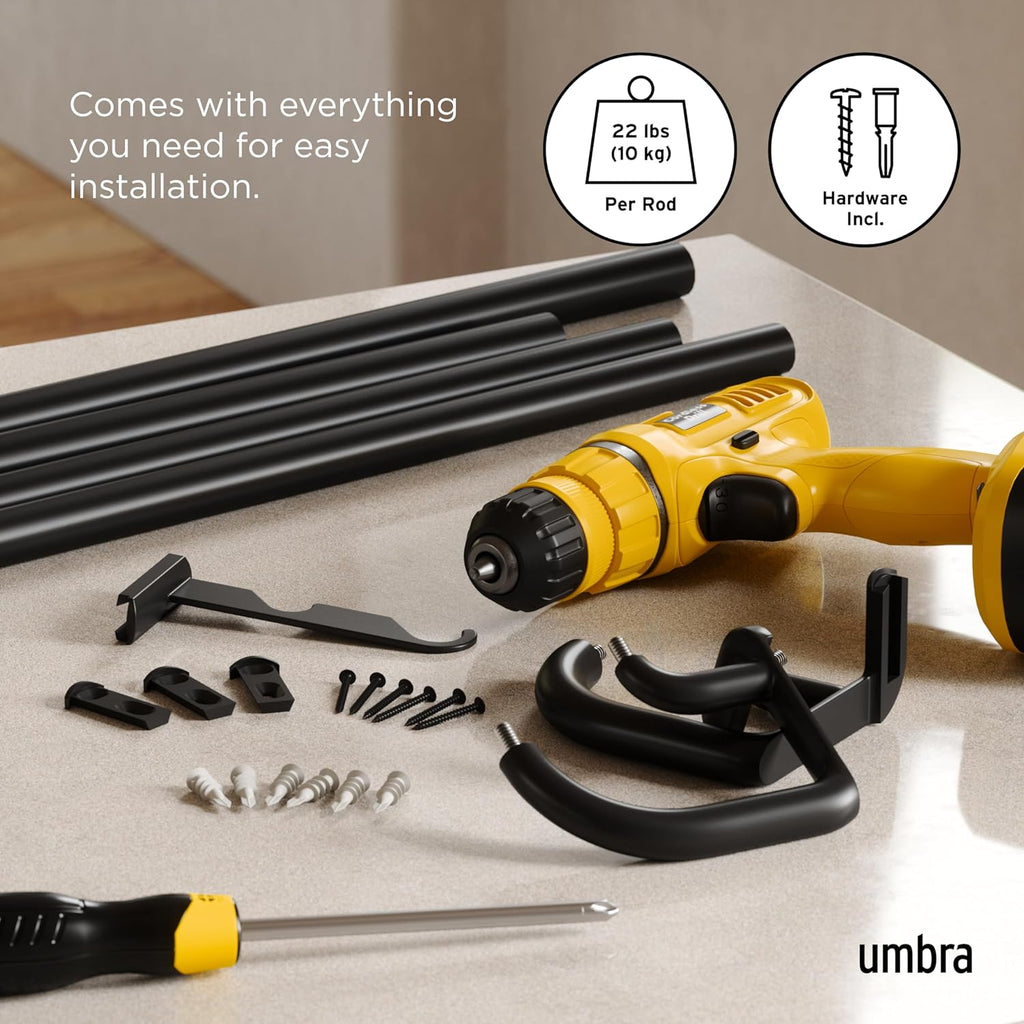 Umbra Twilight Double Curtain Rod, Wrap Around, 30 to 84 Inches, Black