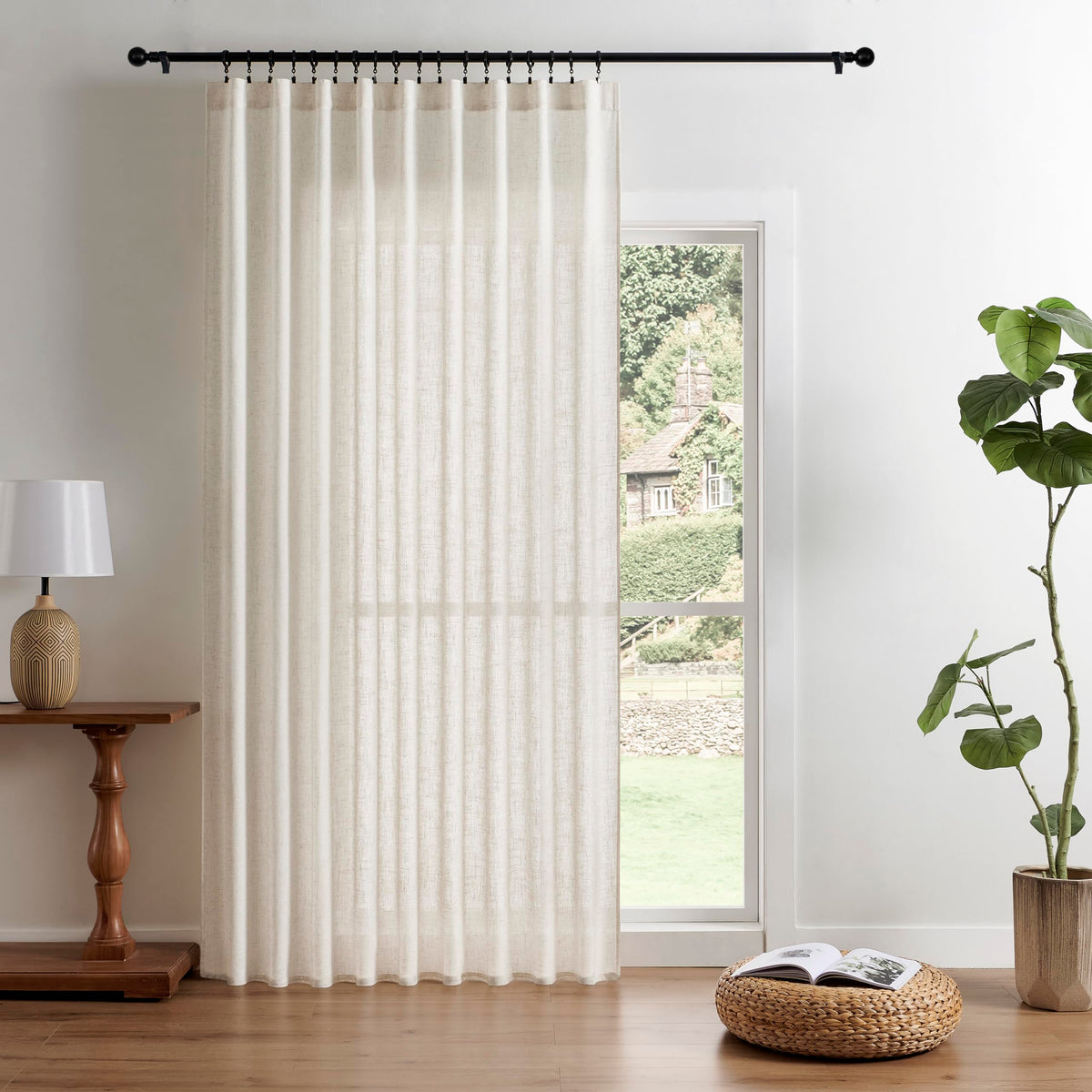 Joydeco Linen Curtains 84 Inch Length 2 Panels,Light Filtering Drapes 52 Inches Wide with Back Tab Rod Pockets (84" L x 52" W, Ivory on Linen)