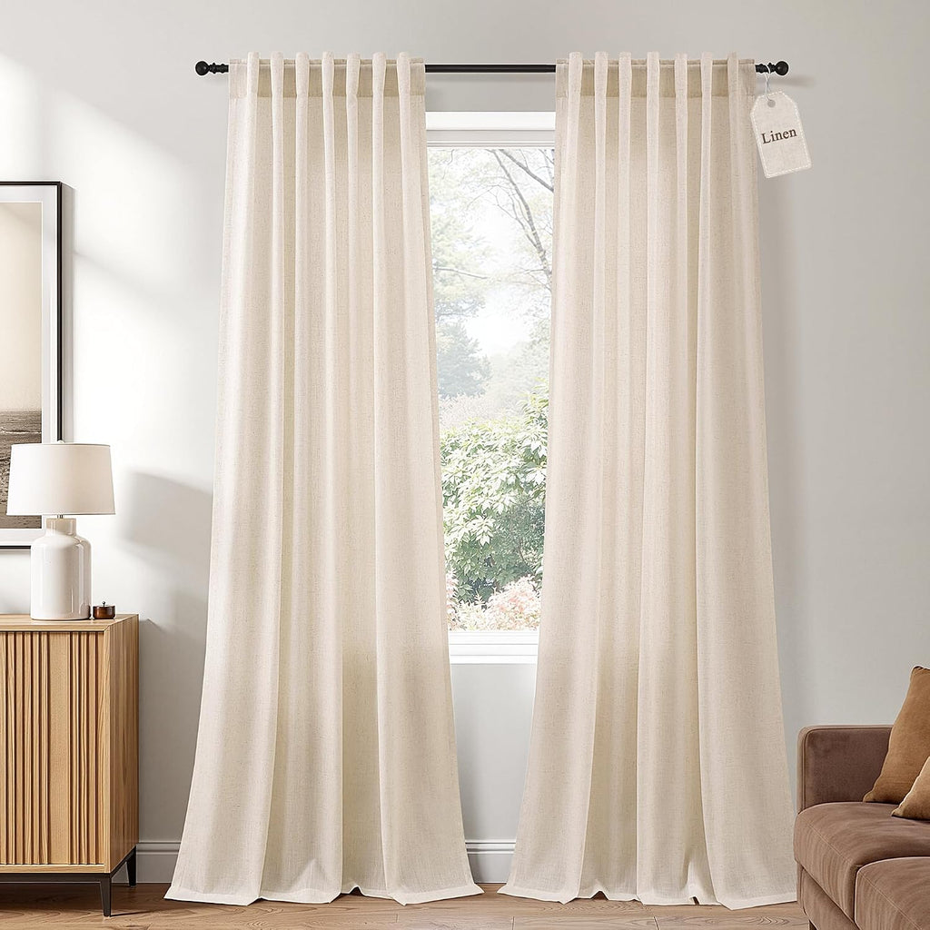 Naturoom Extra Long Linen Curtains 108 Inch 9ft for Living Room Cream Beige