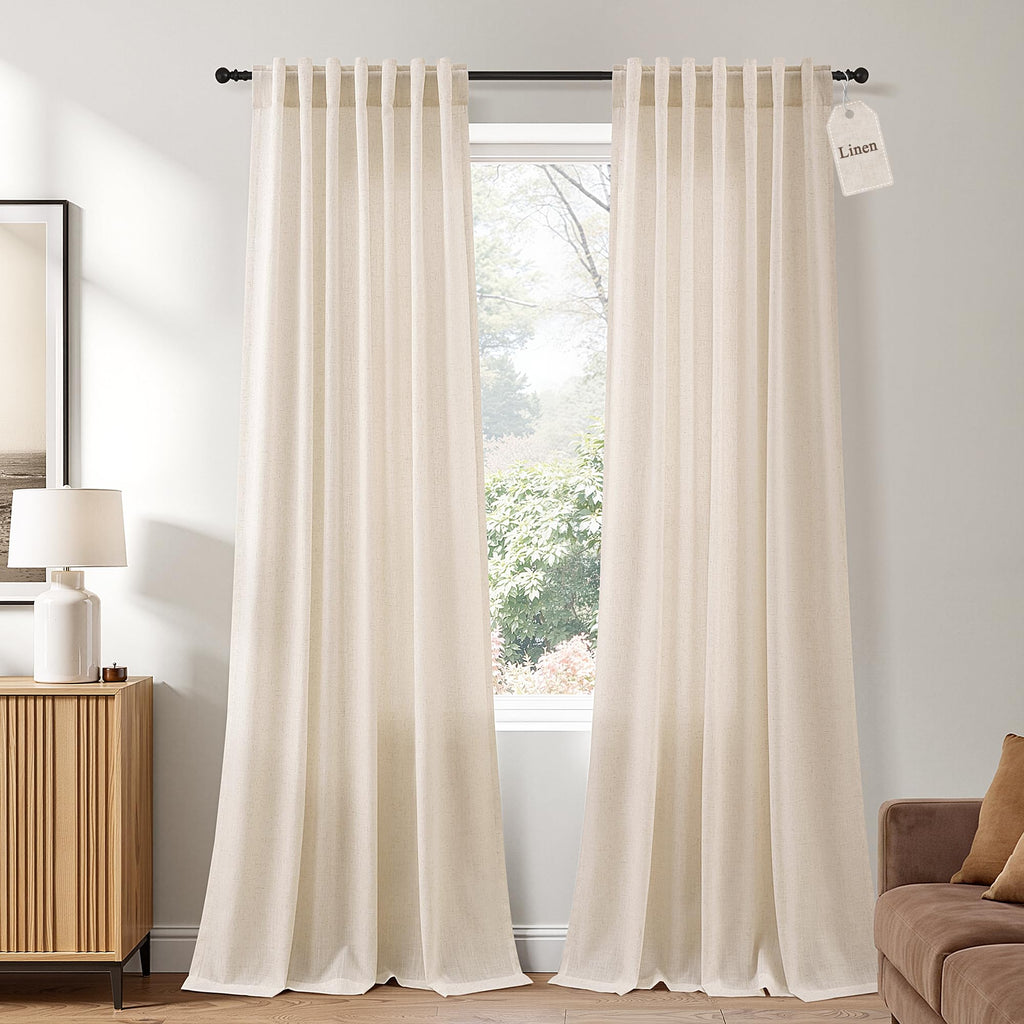 Naturoom Extra Long Linen Curtains 108 Inch 9ft for Living Room Cream Beige