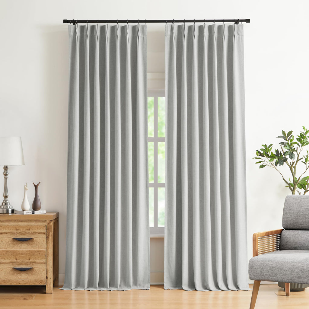 Vision Home Natural Pinch Pleated Full Blackout Curtains Linen Blended Room Darkening Window Curtains 108 inch for Living Room Bedroom Thermal Insulated Pinch Pleat Drapes with Hooks 40" Wx108 Lx2