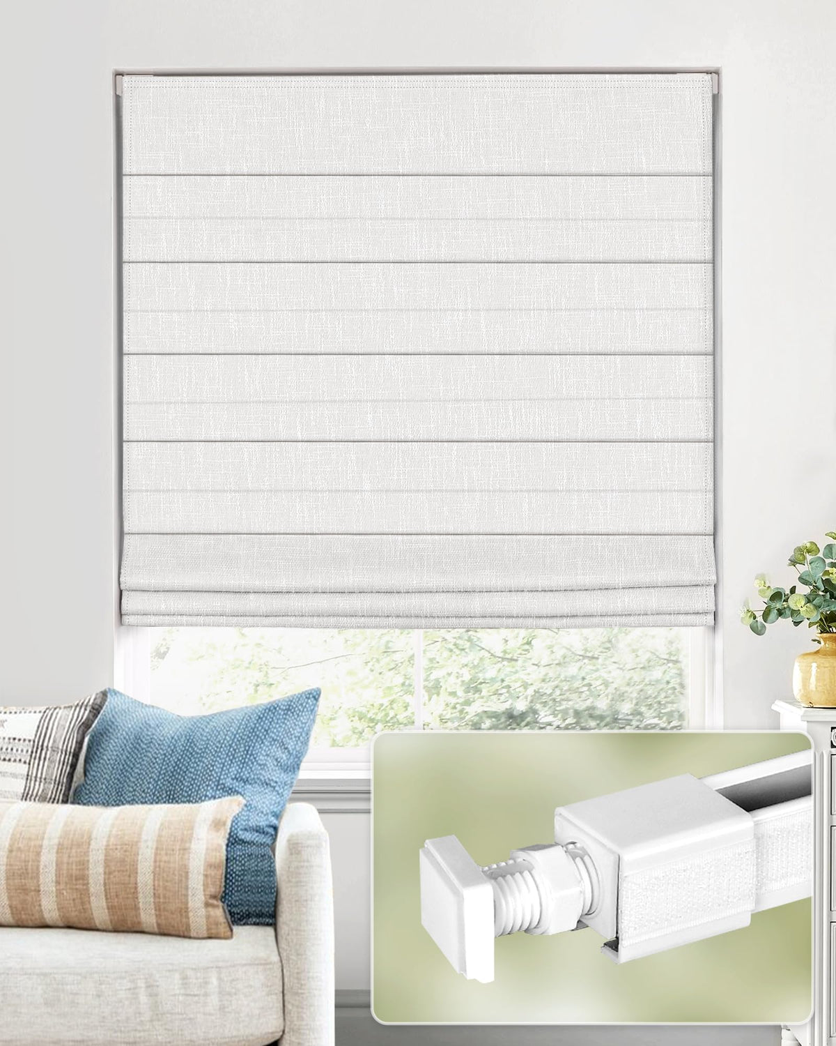 UNISHADES No Drill Cordless Roman Shades, Room Darkening, 35×64 in Beige