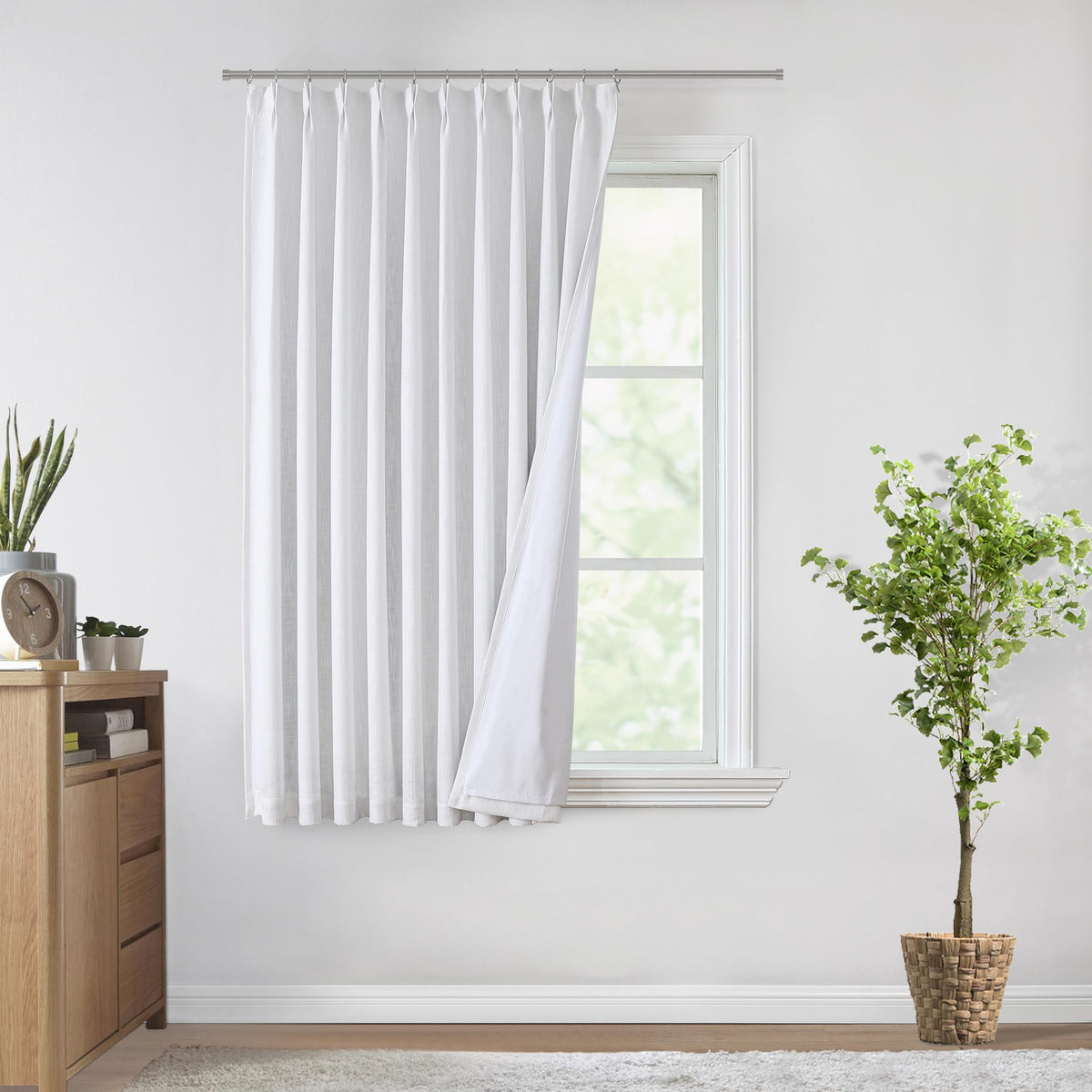 Vision Home Natural Pinch Pleated Full Blackout Curtains Linen Blended Room Darkening Window Curtains 108 inch for Living Room Bedroom Thermal Insulated Pinch Pleat Drapes with Hooks 40" Wx108 Lx2