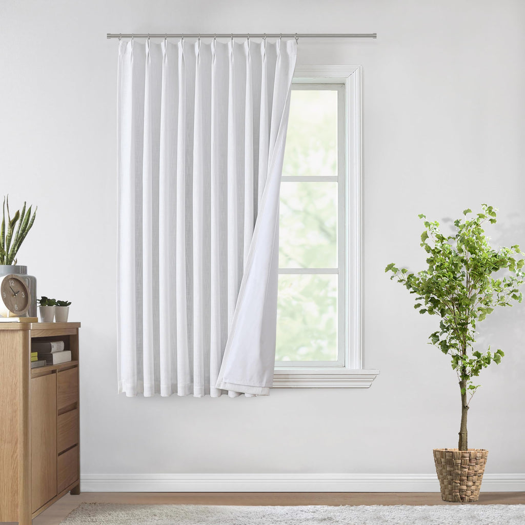 Vision Home Natural Pinch Pleated Full Blackout Curtains Linen Blended Room Darkening Window Curtains 95 inch for Living Room Bedroom Thermal Insulated Pinch Pleat Drapes with Hooks 2 Panel 40"Wx95"L