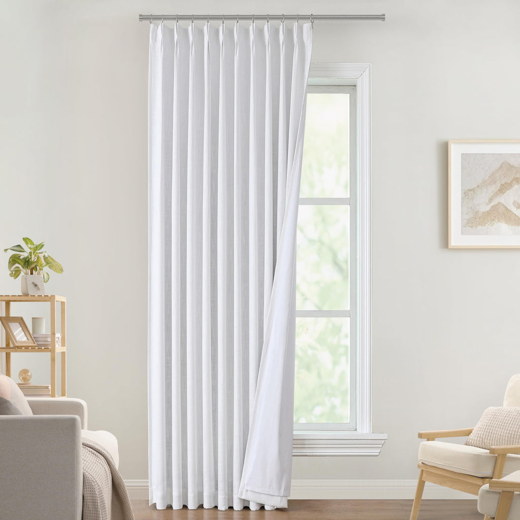 Vision Home Natural Pinch Pleated Full Blackout Curtains Linen Blended Room Darkening Window Curtains 108 inch for Living Room Bedroom Thermal Insulated Pinch Pleat Drapes with Hooks 40" Wx108 Lx2