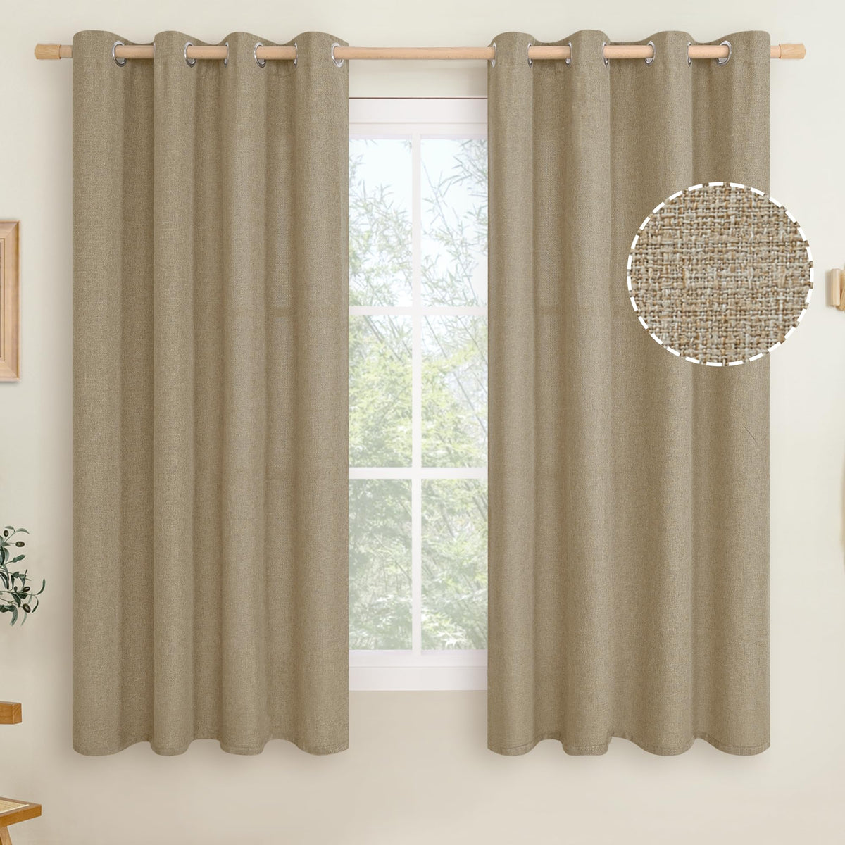 LAMIT 90 Inch Long Oatmeal Linen Curtains for Living Room 2 Panels