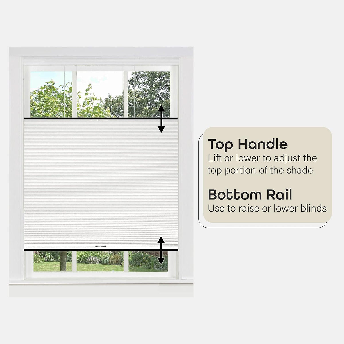 Cordless Cellular Pleated Shades, 27 x 64 in, White, Light Filtering
