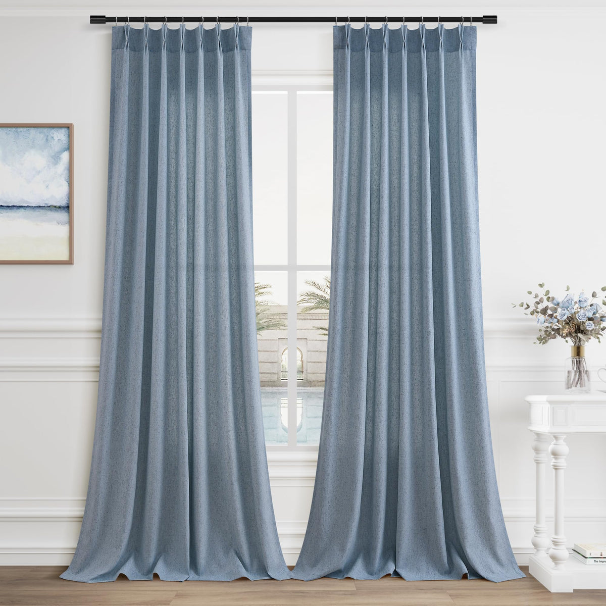 Aersas Linen Pinch Pleated Curtains 84 Inch Length 2 Panels Set for Living Room Cream Semi Sheer Window Curtain for Bedroom Boho Farmhouse Neutral Back Tab Drape Decor with Hooks, Natural Beige Ivory