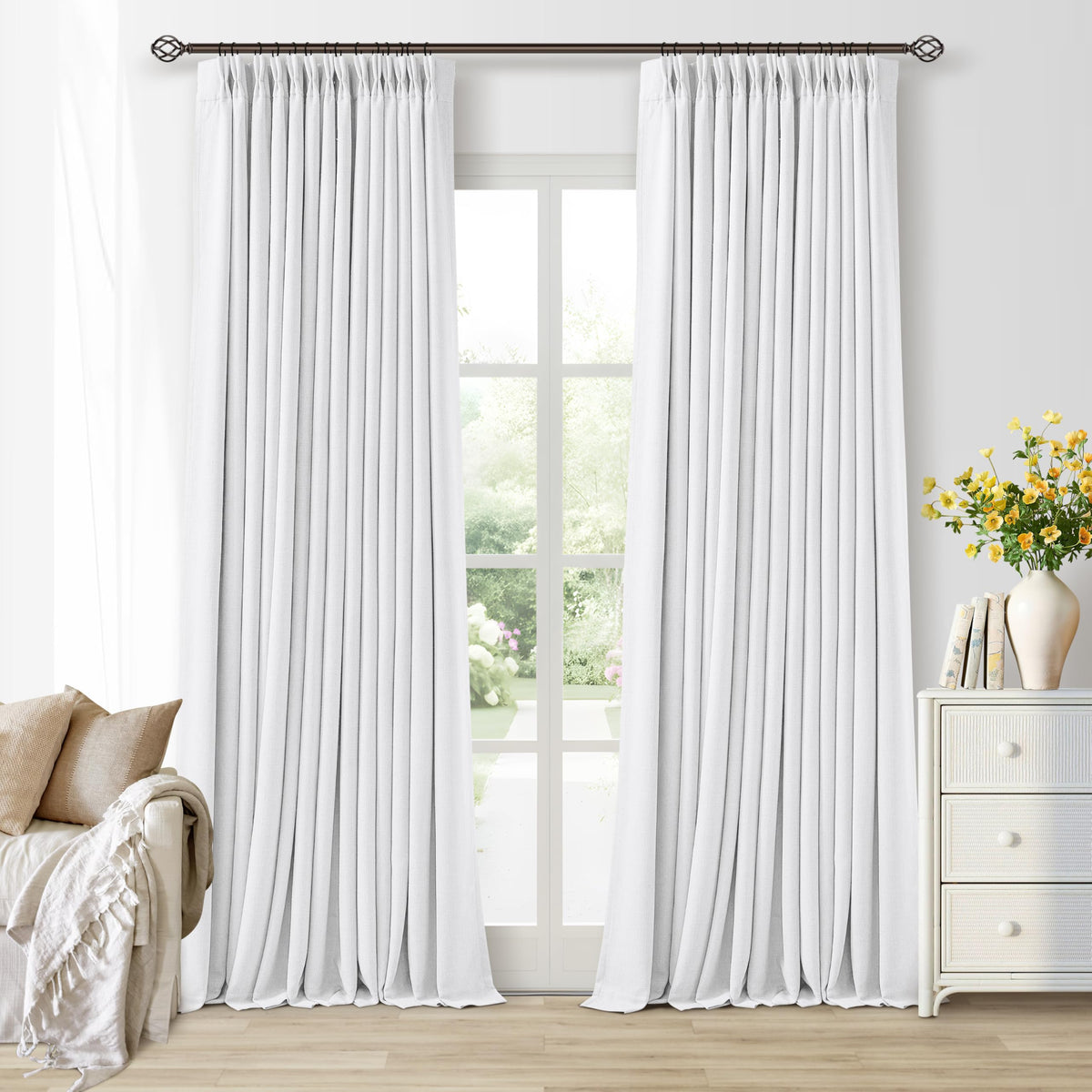 102 Inch Pinch Pleated Blackout Curtains for Bedroom 2 Panels Natural