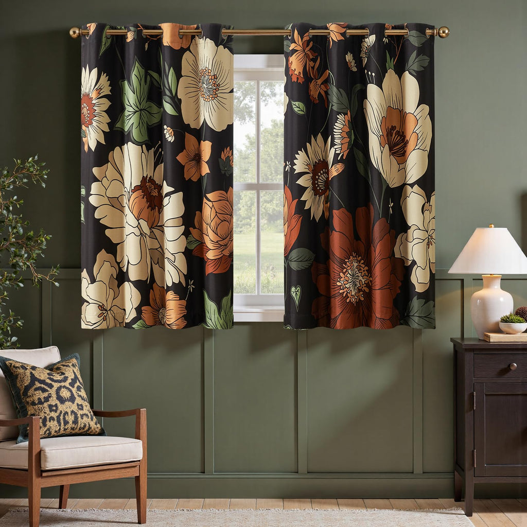 jinchan Black Boho Floral Blackout Curtains W100xL96 Grommet 1 Panel
