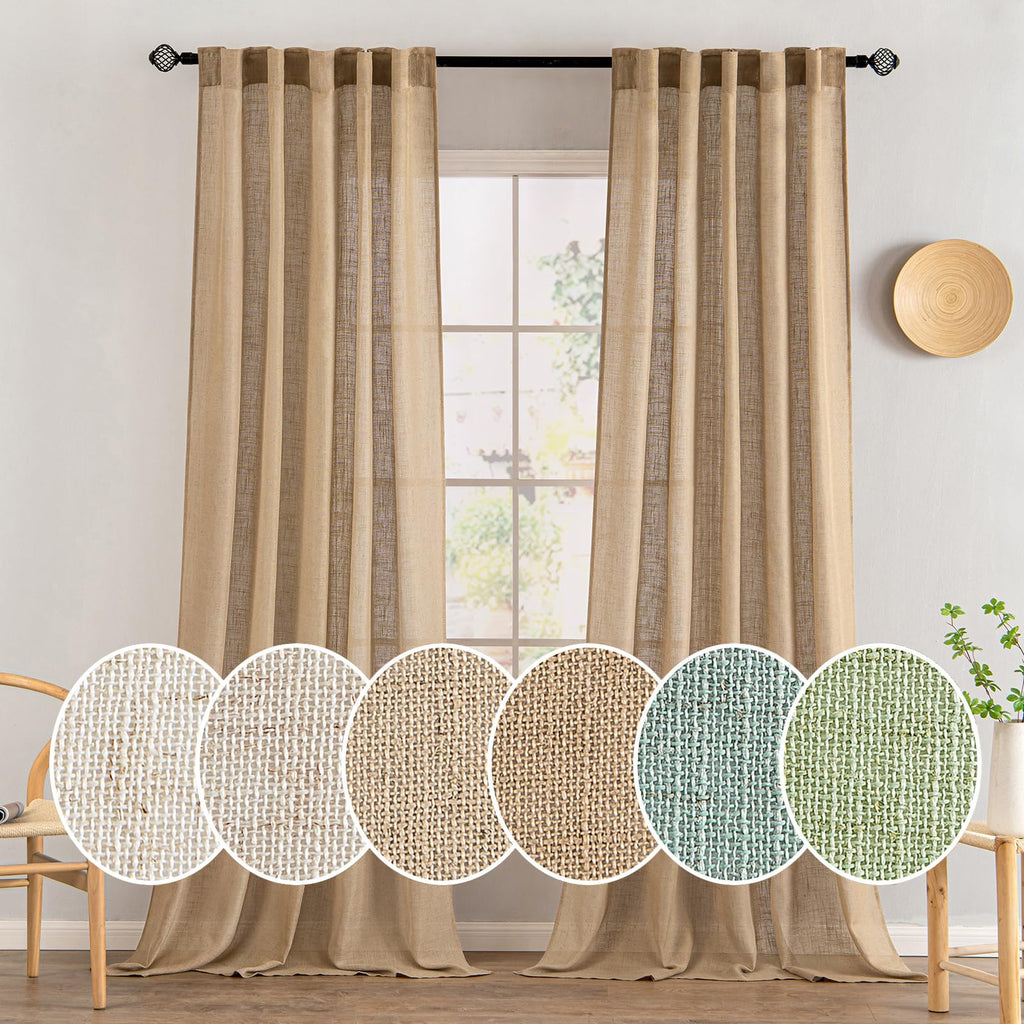 MIULEE Natural White Linen Curtains 52x96 Inch Long 2 Panels for Bedroom