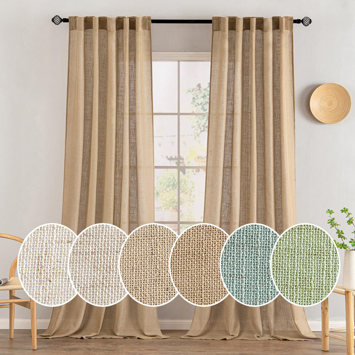 MIULEE Natural White Linen Curtains 52x96 Inch Long 2 Panels for Bedroom