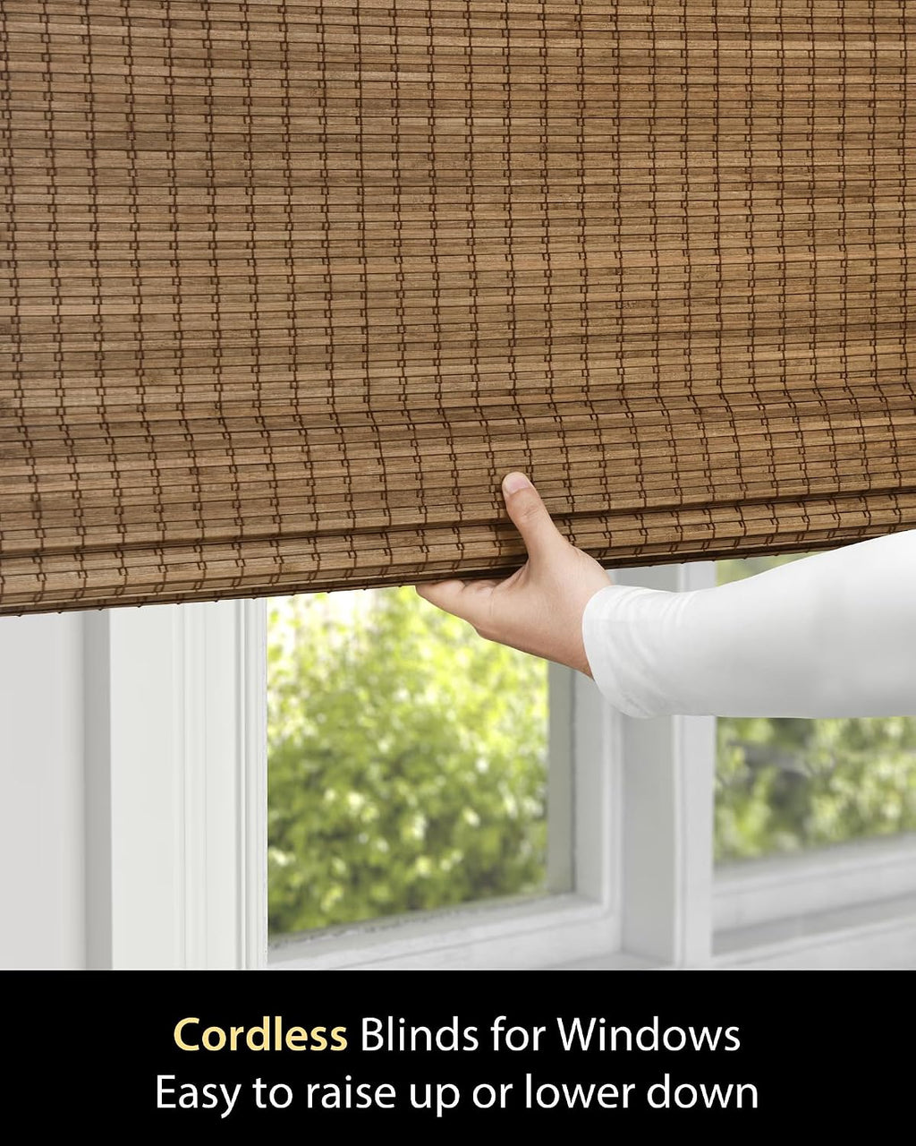 UNISHADES Bamboo Roman Shades w/Valance, 36" W × 64" H, Highfield Teak