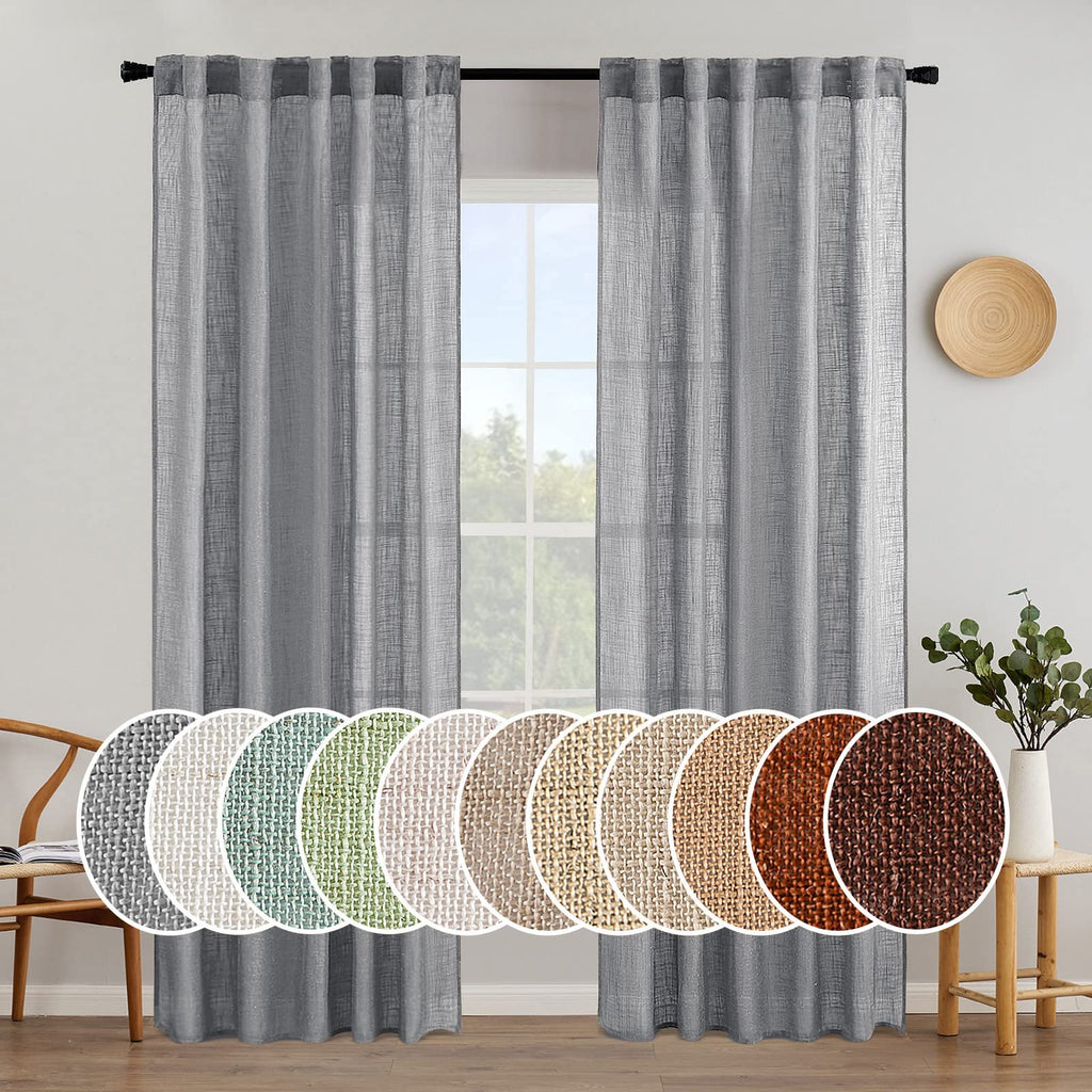 MIULEE Natural White Linen Curtains 52x96 Inch Long 2 Panels for Bedroom