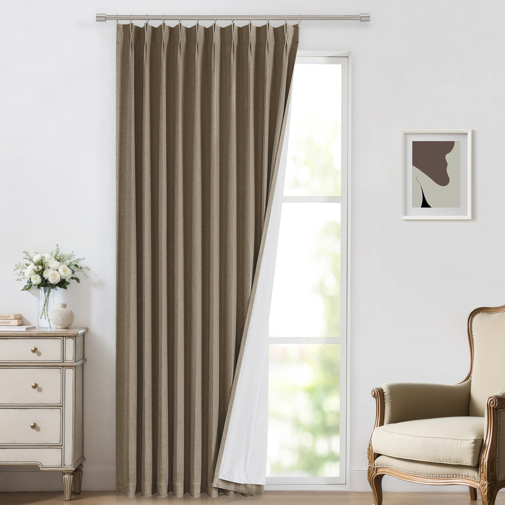 Vision Home Natural Pinch Pleated Full Blackout Curtains Linen Blended Room Darkening Window Curtains 95 inch for Living Room Bedroom Thermal Insulated Pinch Pleat Drapes with Hooks 2 Panel 40"Wx95"L