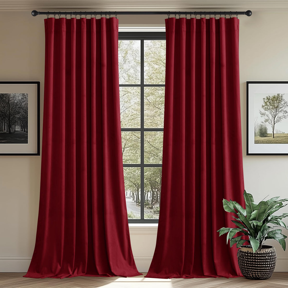 StangH Theater Red Velvet Curtains for Living Room Christmas Decor 2 Panels