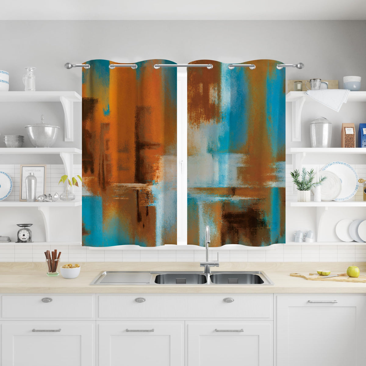 Burnt Orange Abstract Curtains for Living Room Bedroom, 52W x 84L, 2 Panels