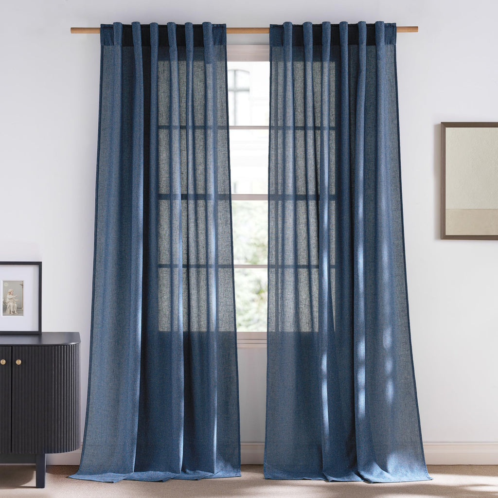 NICETOWN Flax Sheer Linen Curtains for Living Room 95 inch Long 2 Panels, Rod Pocket & Back Tab Semi Sheer Drapes Privacy Added with Light Filtering for Bedroom/Living Room, Natural, W55 x L95