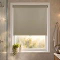 HESTIA No Drill Cordless Blackout Roller Shades Screwless Waterproof Shower Window Blinds, Auto-Retraction Easy Install Blind for Bathroom/Kitchen/Office/Exterior, White, 21" W x 54" H