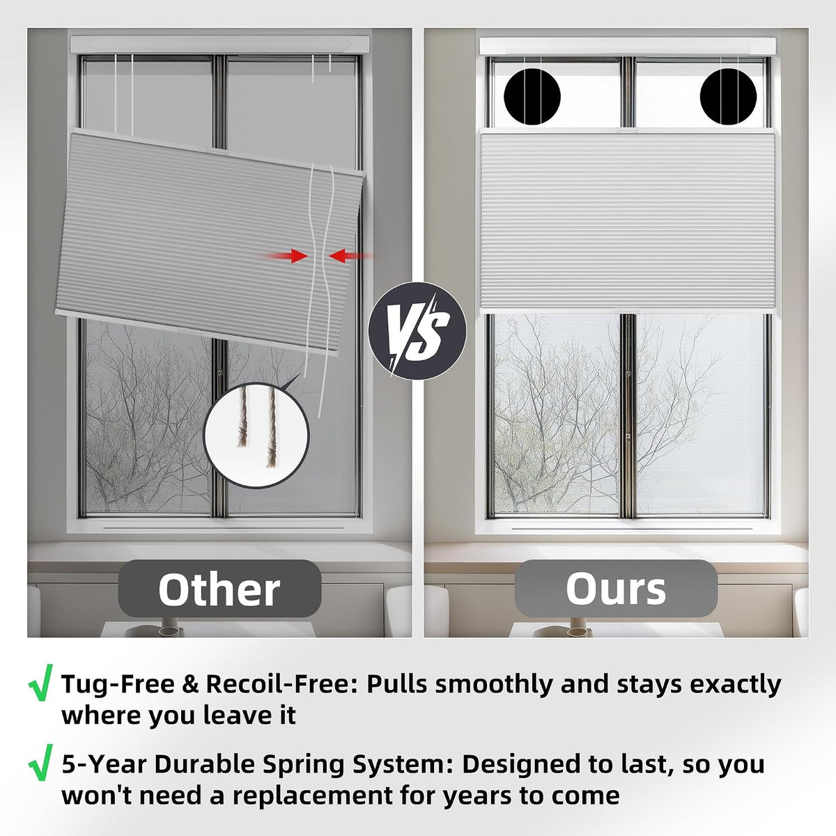 BERISSA Top Down Bottom Up Cordless Cellular Shades,Custom Size White Blackout