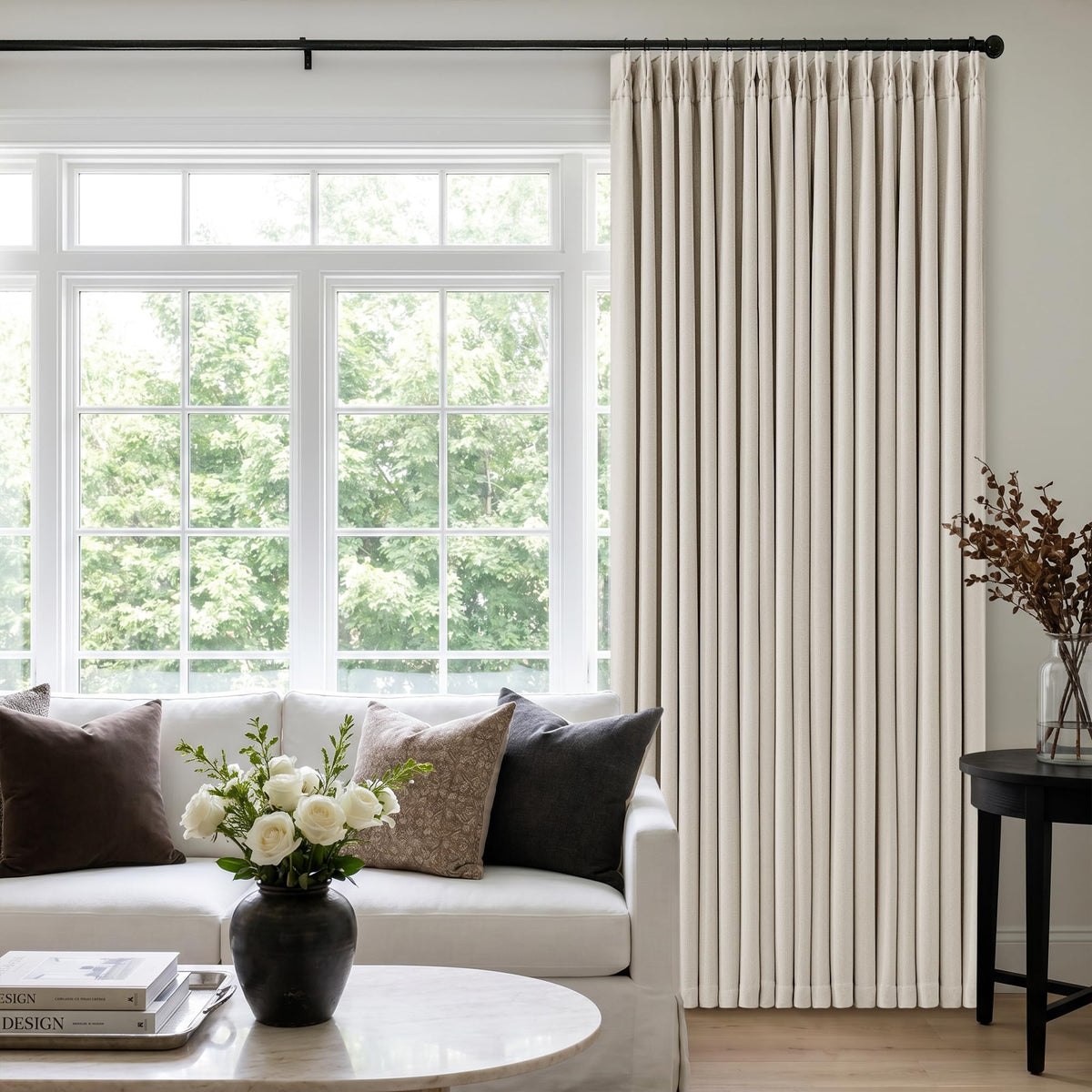 102 Inch Pinch Pleated Blackout Curtains for Bedroom 2 Panels Natural