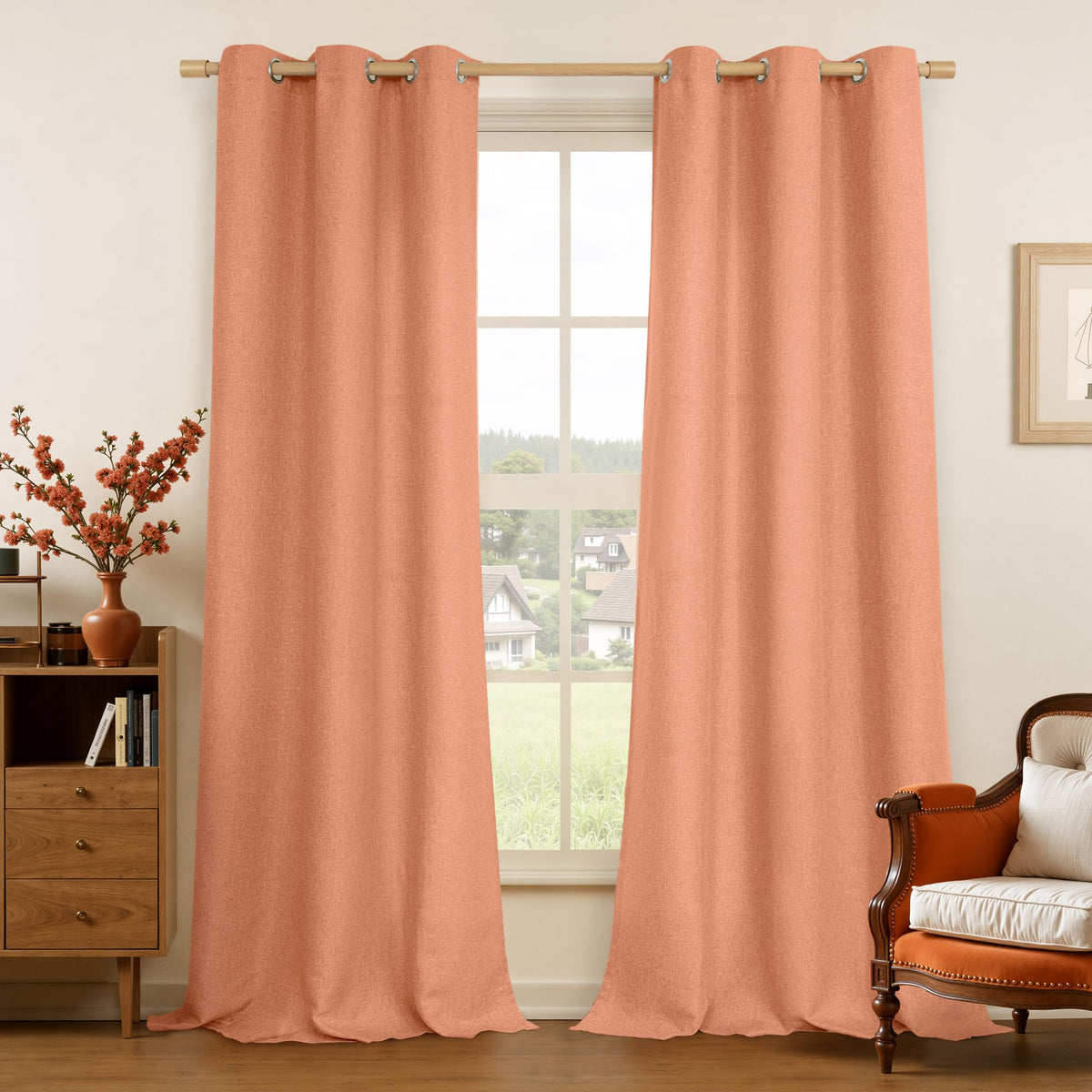 LAMIT 90 Inch Long Oatmeal Linen Curtains for Living Room 2 Panels
