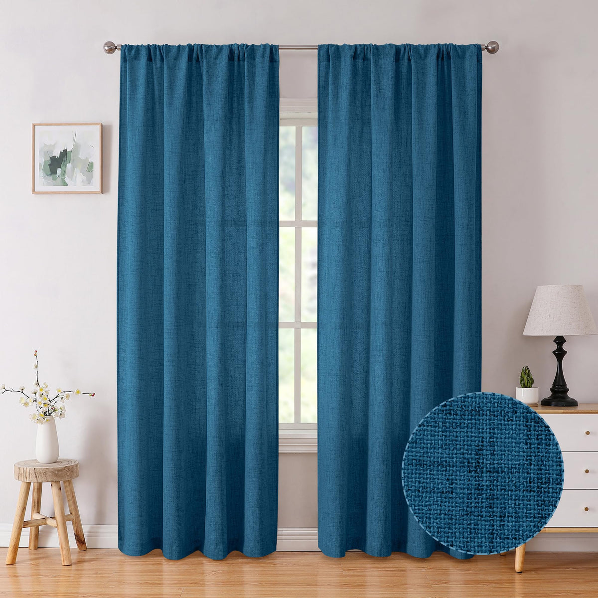Tollpiz Linen Tier Curtains Rod Pocket Semi Sheer Short Kitchen Curtain Half Burlap Light Filtering Thick Linen Drape for Bathroom, 30 x 30 inches Long, Natural, Set of 2 Panels