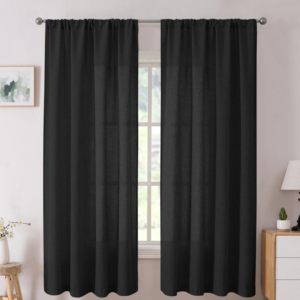 Tollpiz Linen Tier Curtains Rod Pocket Semi Sheer Short Kitchen Curtain Half Burlap Light Filtering Thick Linen Drape for Bathroom, 30 x 30 inches Long, Natural, Set of 2 Panels