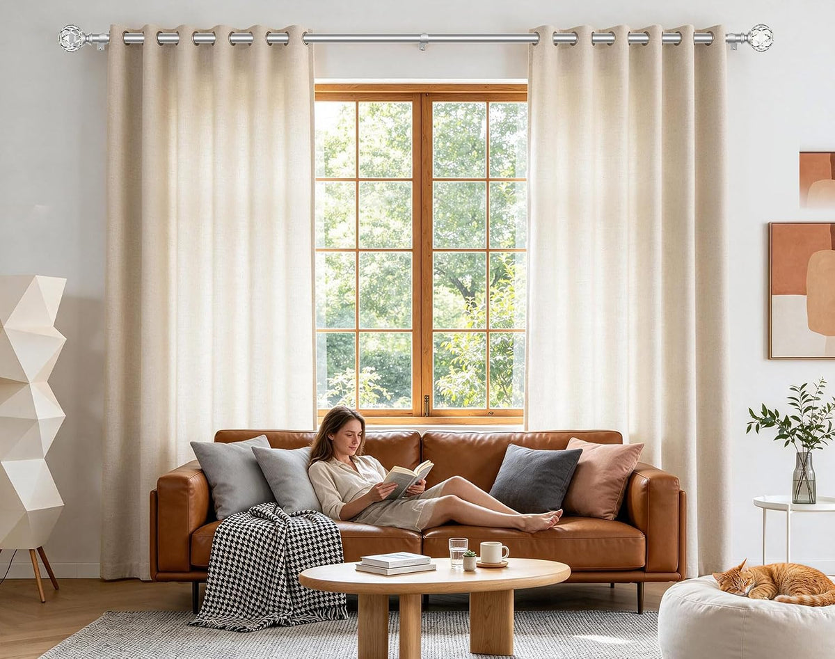 KAMANINA Silver Curtain Rods for Windows 72-144 Inch Heavy Duty Drapery Rod