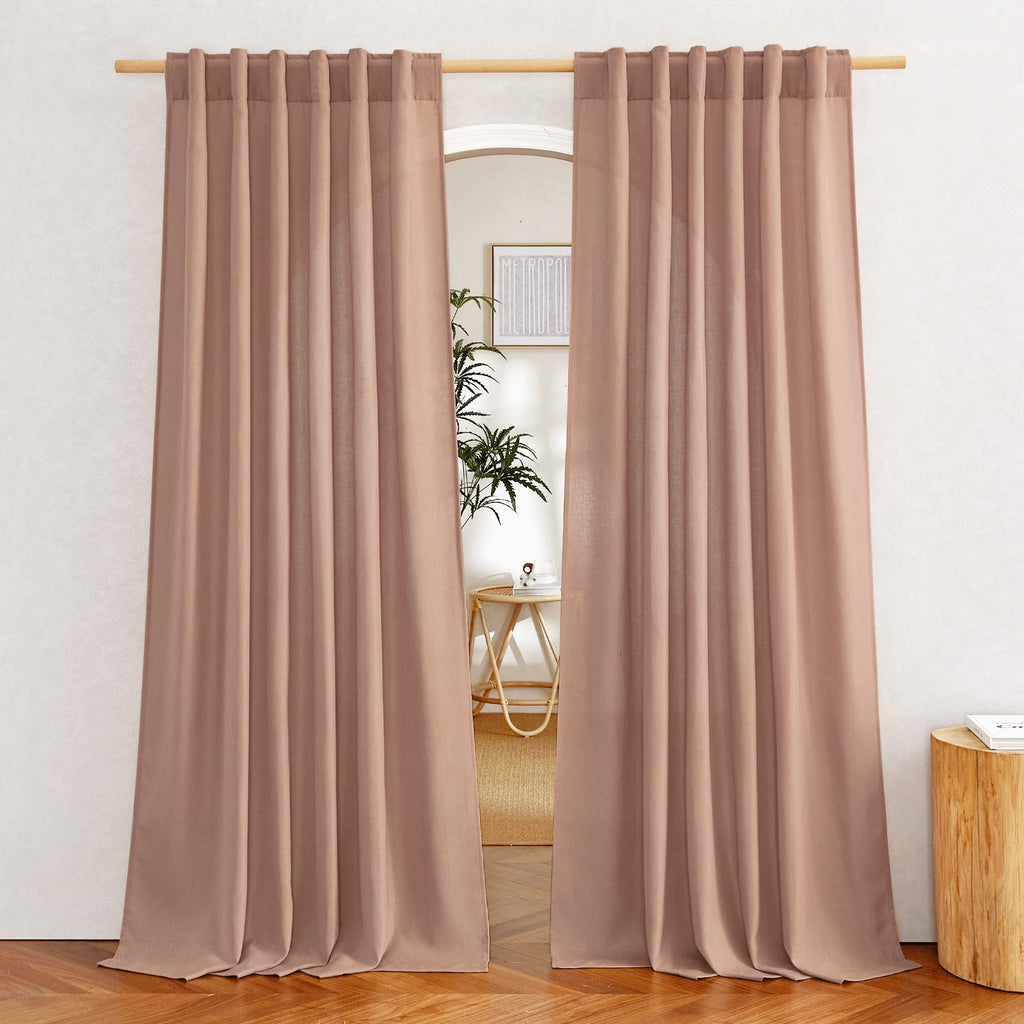 NICETOWN Flax Sheer Linen Curtains for Living Room 95 inch Long 2 Panels, Rod Pocket & Back Tab Semi Sheer Drapes Privacy Added with Light Filtering for Bedroom/Living Room, Natural, W55 x L95